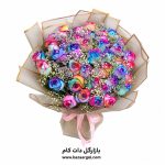 دسته گل رز40شاخه رنگین کمان کد203