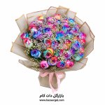 دسته گل رز40شاخه رنگین کمان کد203 - تصویر 2