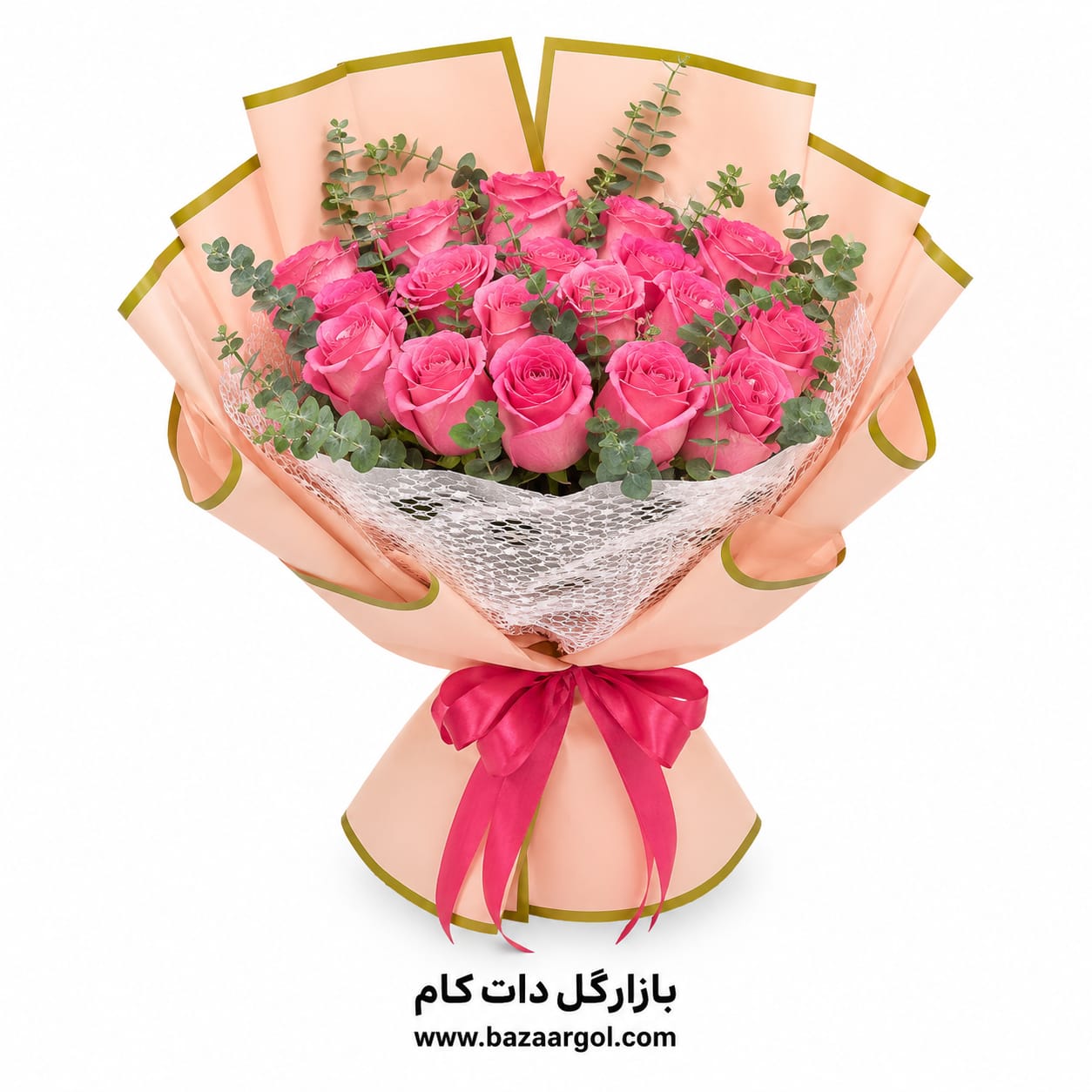 IMG-20260719-WA0003 دسته گل 20شاخه رز هلندی صورتی کدb200 - تصویر 1