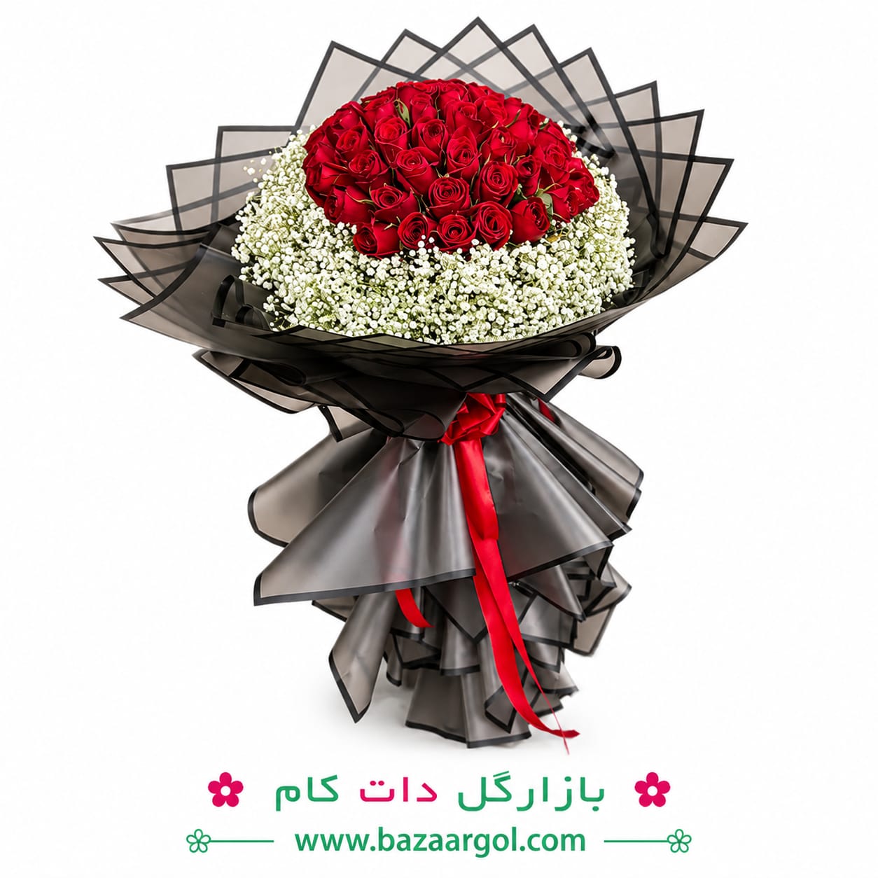 IMG-20260730-WA0095 دسته گل کد b228 رز هلندی60شاخه قرمز - تصویر 1